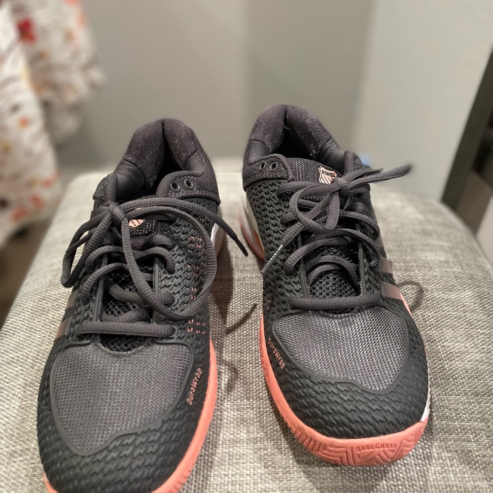 Pickleball -Adidas Women's Dark Gray and Pink Athletic Shoes - Picture 7 of 7